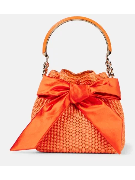 Geantă bucket Jimmy Choo cu funde portocaliu