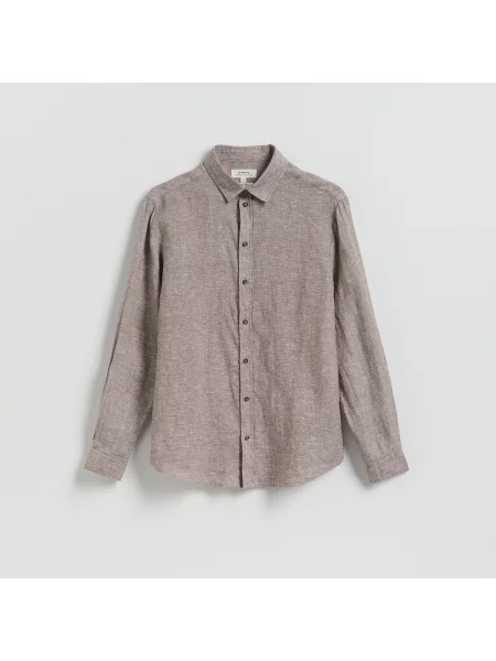 Reserved Slim fit lněná košile kávová