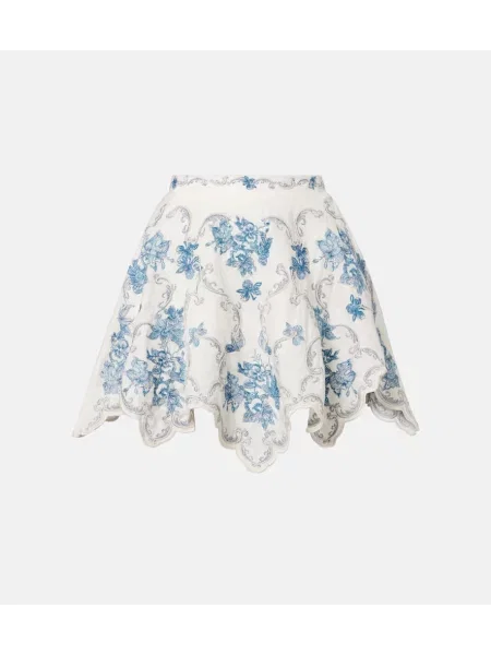 Fustă Agua By Agua Bendita cu broderie de in alb