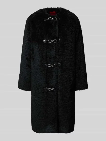 Płaszcz z futerka o kroju regular fit z zapięciem na klamrę model ‘MELJA’ Hugo czarny