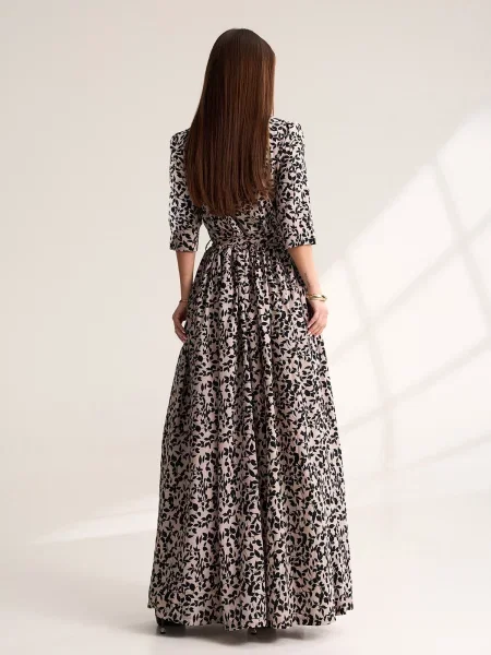 Сукня максі ISSA Plus комбінований верх коричневий
