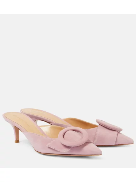 Papuci tip mules Gianvito Rossi din piele de căprioară roz
