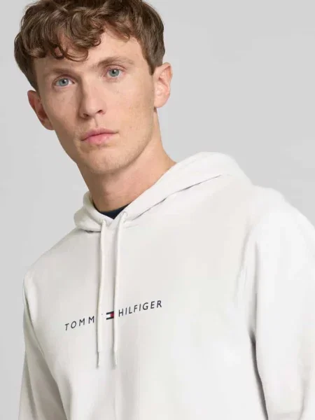 Bluza z kapturem z nadrukiem z logo szara
