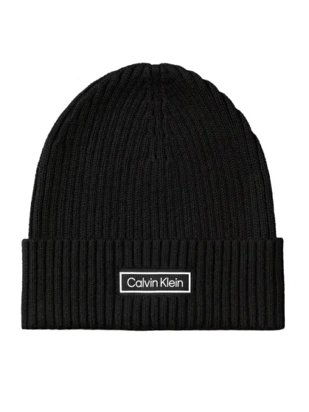Calvin Klein Čiapka Patch Chunky Rib Cotton Beanie čierna