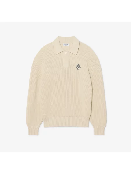Lacoste Sweter Z Kołnierzykiem Polo Relaxed Fit beżowy