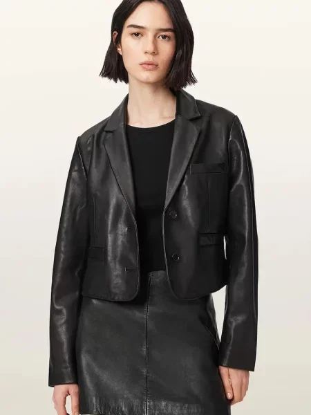 AllSaints jachetă scurtă pentru femei din piele APTON negru