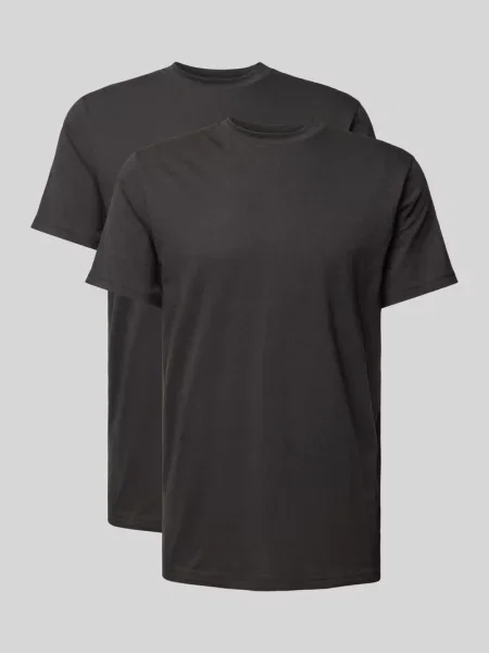 T-shirt z prążkowanym okrągłym dekoltem Ragman czarna