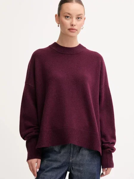 Barbour pulover de lână LEONIE cu turtleneck bordo