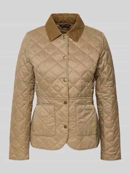 Kurtka pikowana o kroju shaped fit z kołnierzem ze sztruksu model DEVERON' Barbour beżowa