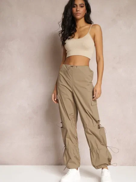 Pantaloni Cargo Parașută cu Șnururi Reglabile Sterise bej