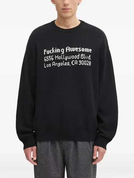 Pulover Fucking Awesome cu decolteu rotund negru