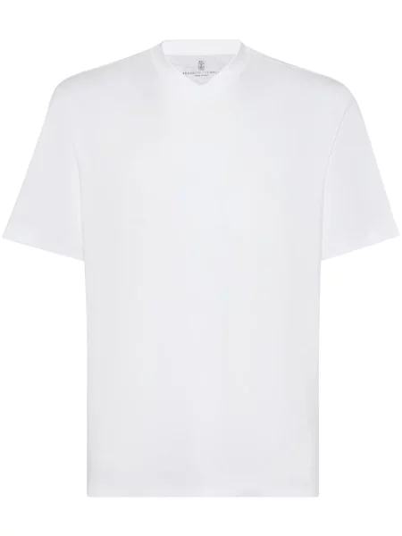 Tricou Brunello Cucinelli cu decolteu în V scurt alb