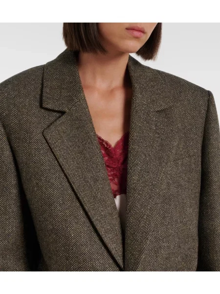 Sacou Saint Laurent de lână cu model herringbone maro