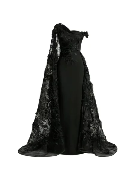 Rochie Gemy Maalouf cu model floral cu aplicații asimetrică negru