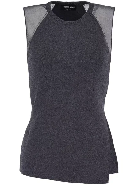 Top Giorgio Armani fără mâneci tricotate transparente negru