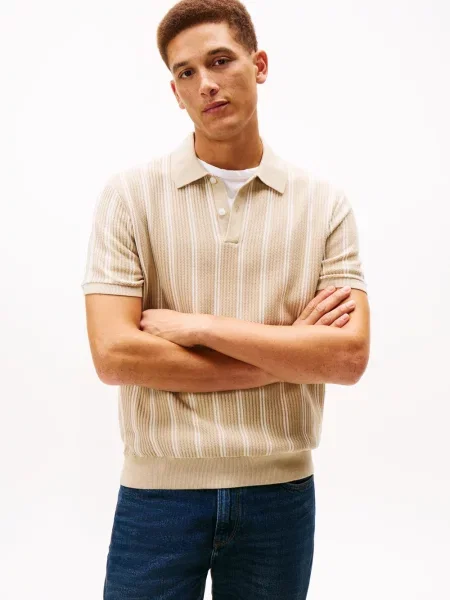 Tommy Hilfiger koszulka polo z dzianiny Mężczyźni beżowy|biały S beżowa
