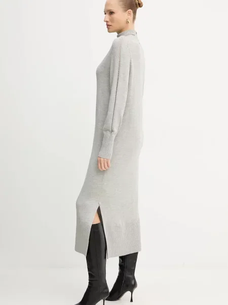 BOSS Orange sukienka z wełną maxi prosta szary