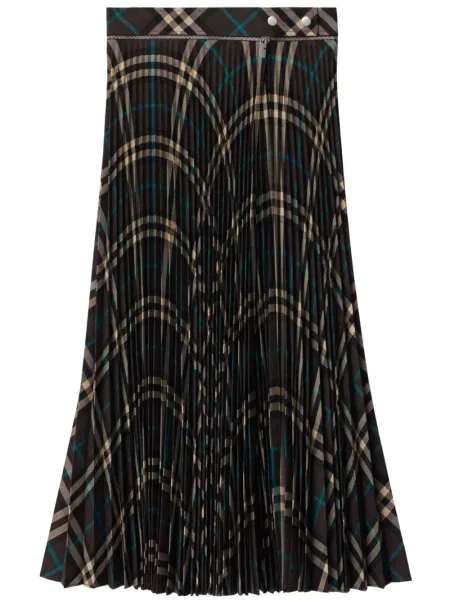 Fustă Burberry de lână în carouri maro