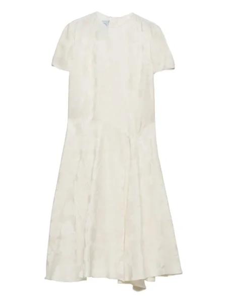 Rochie midi Prada cu model floral din jacard până la genunchi alb