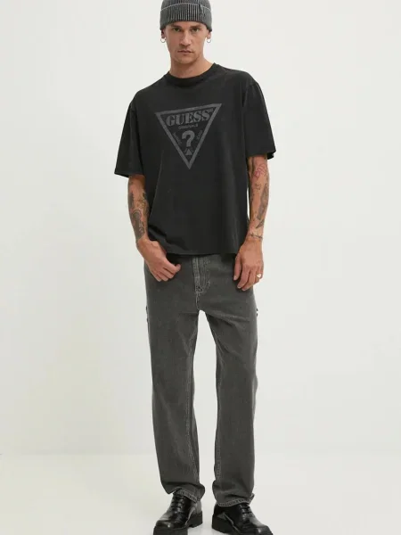 T-shirt GUESS Go Vintage Triangle Tee Jet Black Multi M czarna