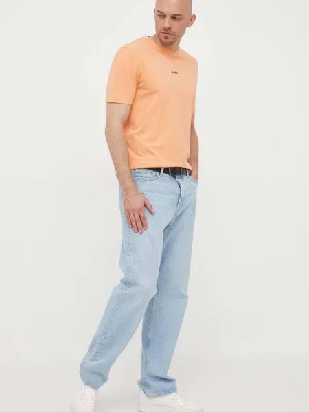 Тениска BOSS BOSS CASUAL с изчистен дизайн оранжево