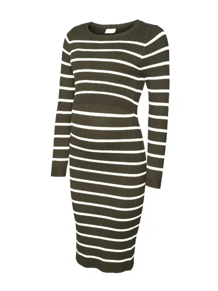 MAMALICIOUS Pletena obleka MLNEW SIV JUNE oliva bela