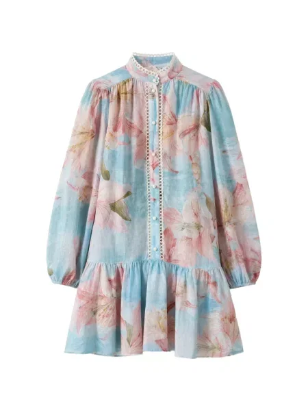 Rochie mini Nema cu model floral cu imagine albastru