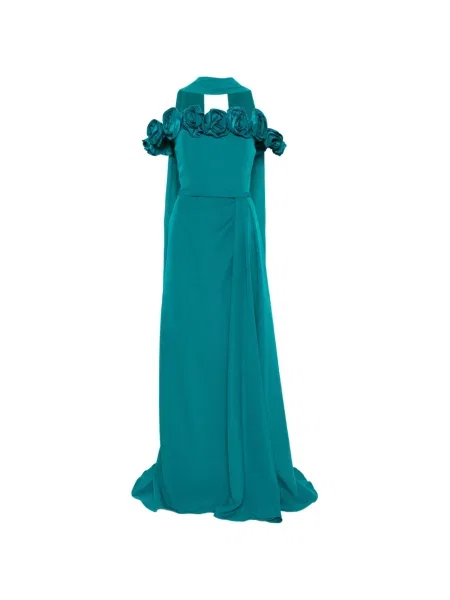 Rochie maxi Marfil Barcelona cu model floral cu aplicații de costum verde