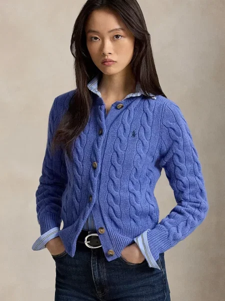 Polo Ralph Lauren cardigan pentru femei din lână albastru