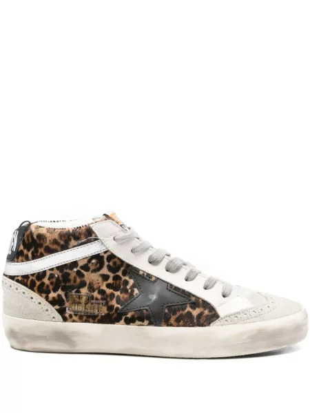 Sneakerși Golden Goose Mid Star cu imagine cu model leopard gri