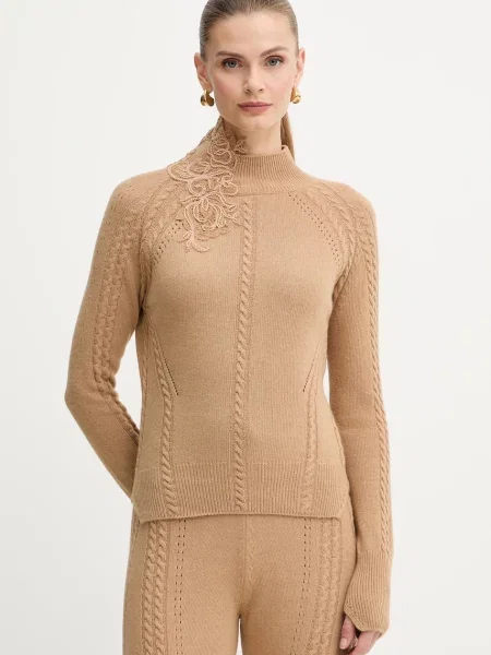 Ermanno Scervino pulover din amestec de lână light cu turtleneck maro