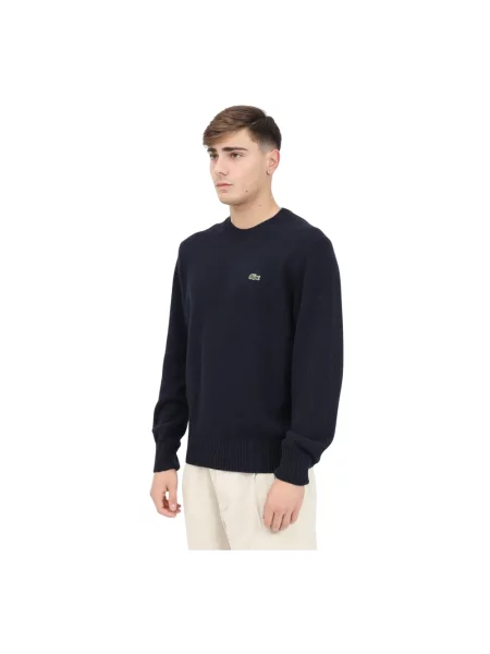 Bluza Lacoste wełniana z długim rękawem niebieska