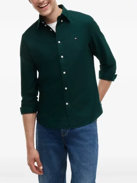 Lung cămașă Tommy Hilfiger cu guler nasturi verde