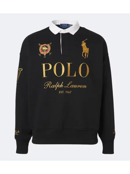 Tricou polo Polo Ralph Lauren din fleece cu autograf negru