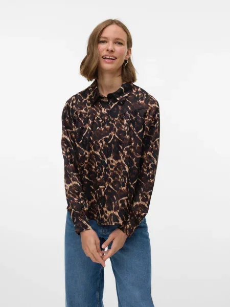 VERO MODA Blúz VMHuxley világos bézs / világosbarna fekete