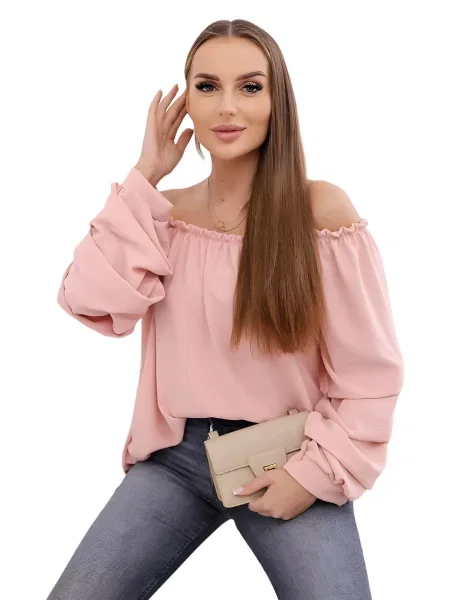Španělská halenka s ozdobnými rukávy pudrově růžová