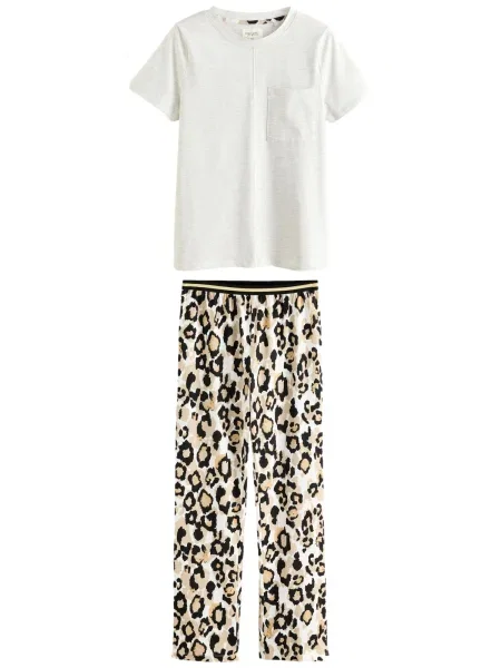 Next Pijama maro mokka / gri amestecat / negru / murdar alb