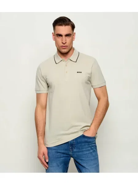 Tricou polo Boss Green stretch bej