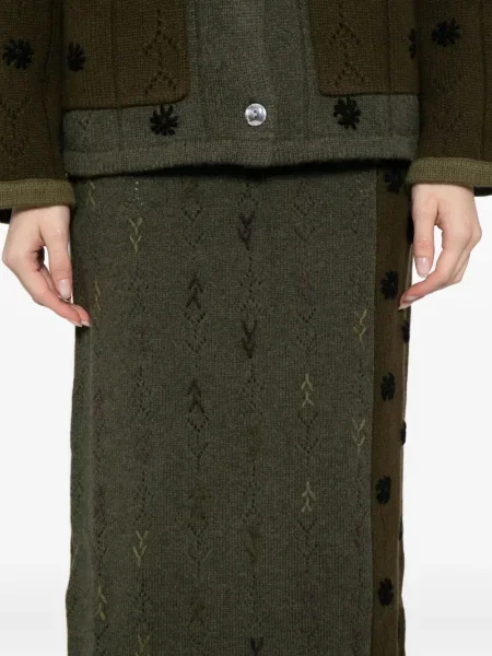 Fustă Yanyan Knits cu broderie verde