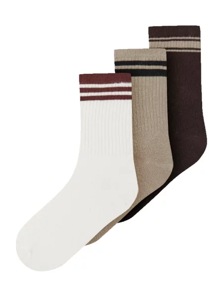 NAME IT Șosete NKMRokki bej / maro închis / roșu burgundy alb