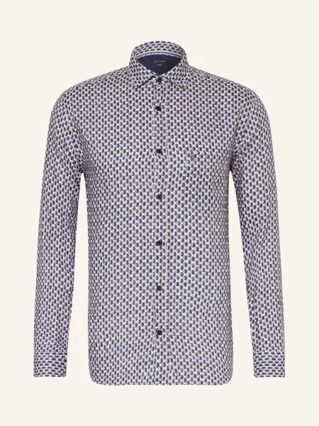 Olymp Lněná Košile Regular Fit modrá béžová