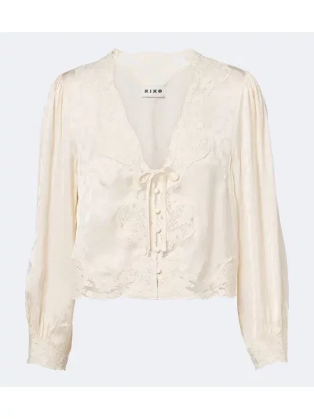 Bluză Rixo cu broderie din satin cu model floral alb