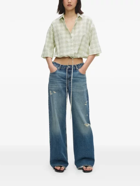 Карирана подрязан дънкова риза Karl Lagerfeld Jeans с връзки бяло