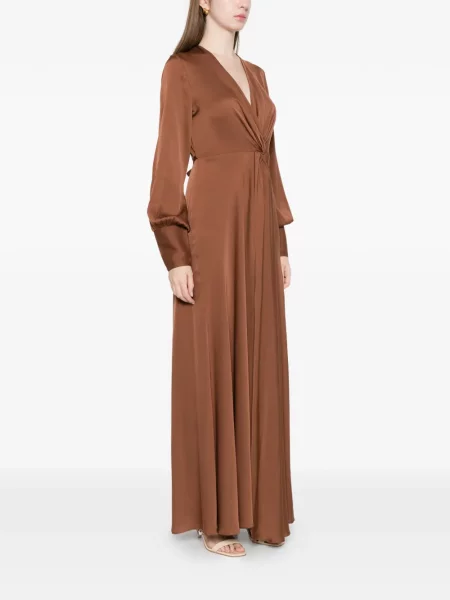 Długa sukienka maxi Silk95five wiązana garniturowa brązowa