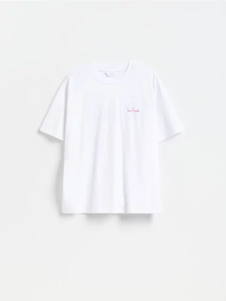 Reserved Tricou cu croială boxy cu imprimeu la spate alb