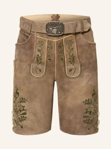 Spieth & Wensky Kožené Kalhoty Harry hnědá / tmavě zelená