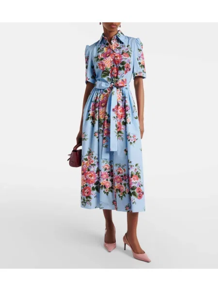 Kvetinové oblekové košeľové šaty Dolce&gabbana popelín modrá
