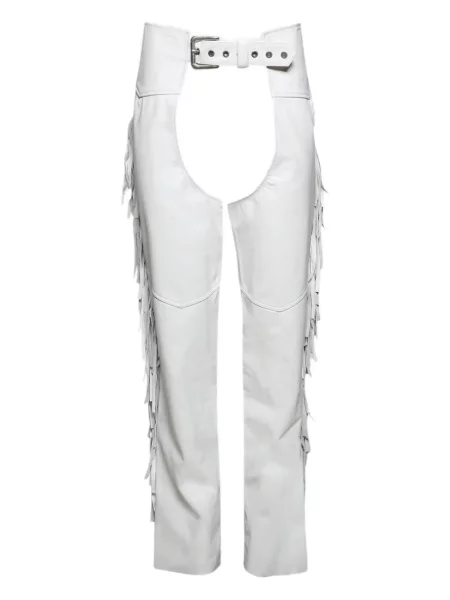 Pantaloni Angelica Montini Studios cu franjuri din piele alb