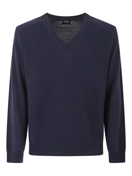 Pulover Zegna cu decolteu în V albastru