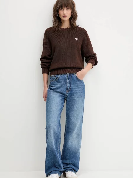 Guess Jeans pulover bombažen rjava
